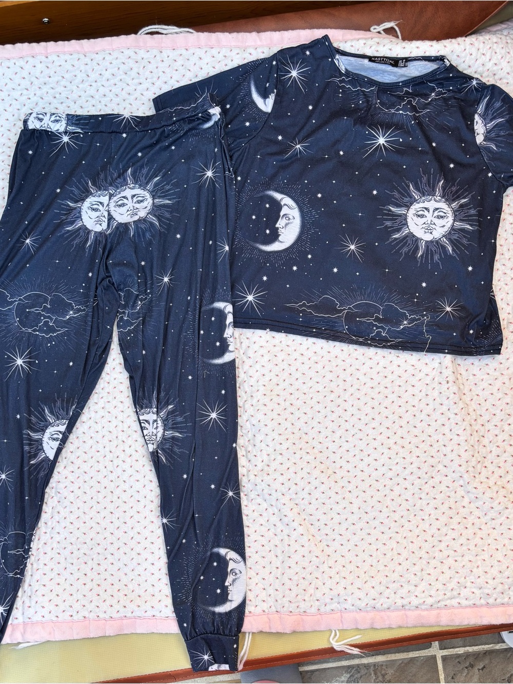 Nasty Gal Celestial Sun & Moon Pajama Set Navy Blue Size 6